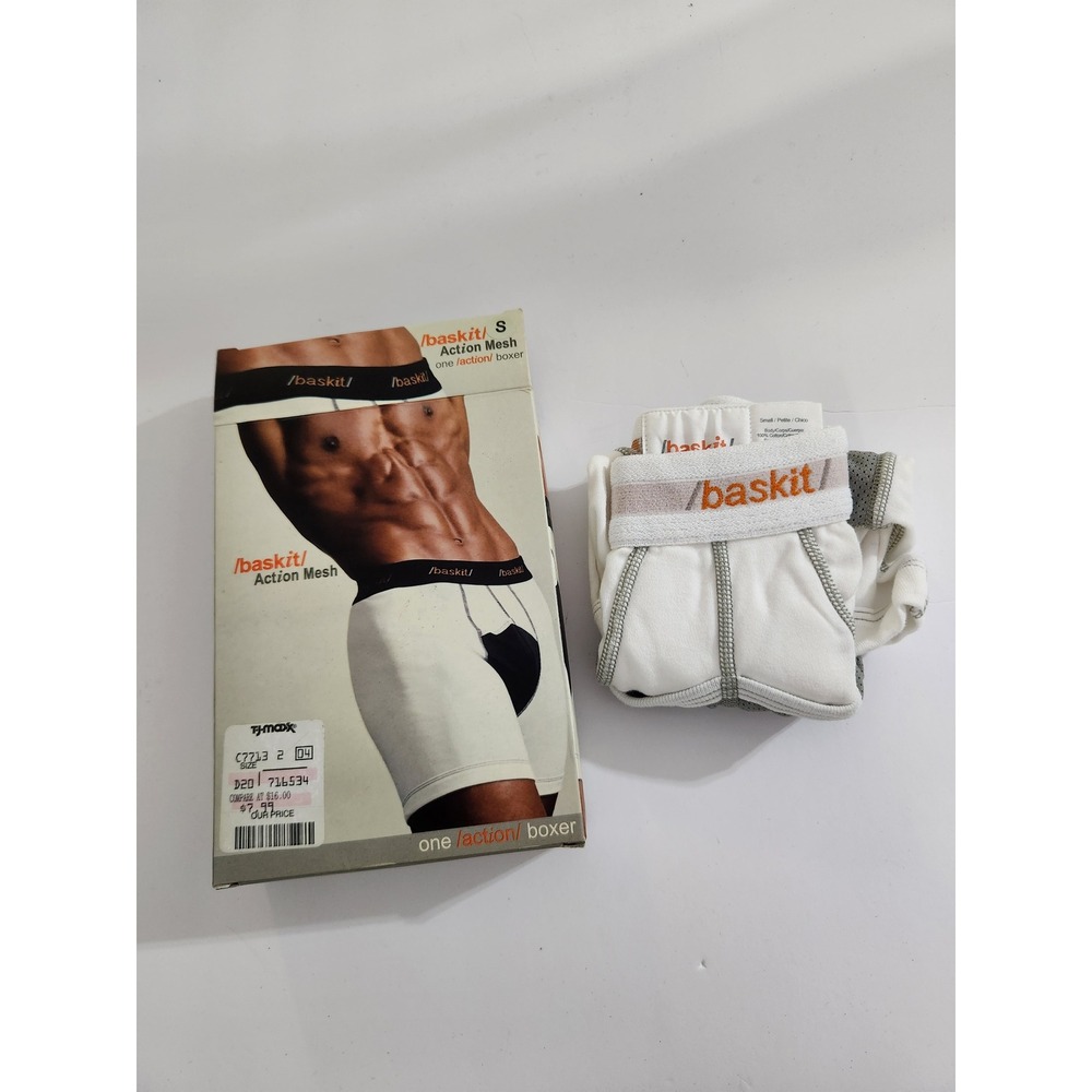 Baskit Action Mesh‎ Boxer Briefs White Gray Vintage Athletic Small